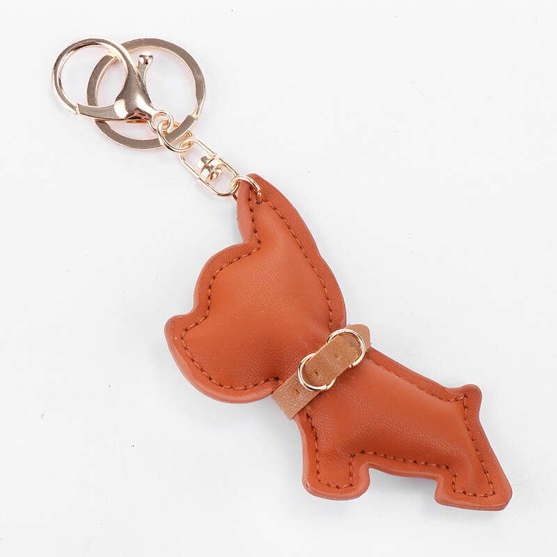 DHEssentials Korean Cartoon French Bulldog PU Leather Bag Charm - European Style Creative Keychain