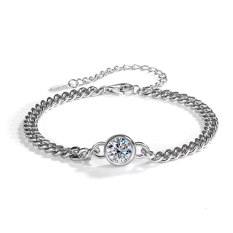 Stylish Personality S925 Sterling Silver Cuban Bracelet Light Luxury Simple Moissanite Bracelet for Women