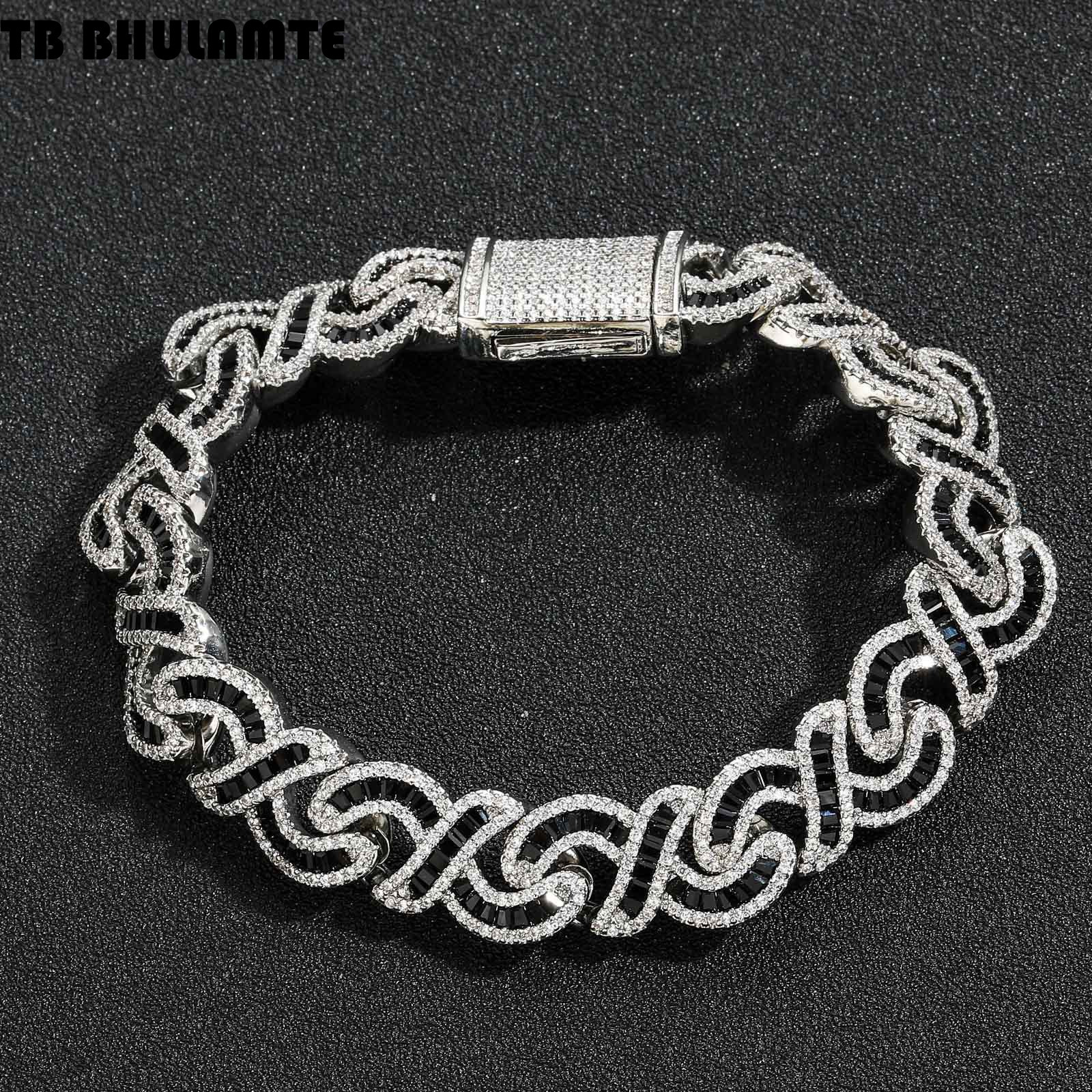 European Designer Fashion Popular And Luxury bag American 12mm 8-shape Bracelet Cuban Bracelet Black Cubic Zirconia Necklace Rap Men's Trendy One