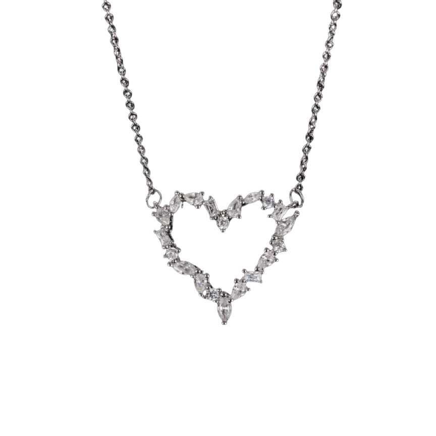 MT 925 Sterling Silver 5A CZ Hollow Heart Pendant Necklace, Women's Pearlized Charismatic Chain Jewelry, Wedding Engagement Proposal Necklace