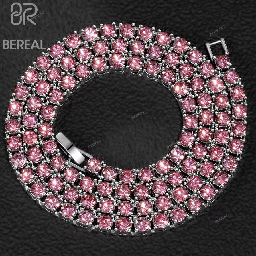 Gra Certified 925 Sterling Silver Moissanite Tennis Chain Exquisite Pink Moissanite Diamond Tennis Necklace Fine Women Jewelry