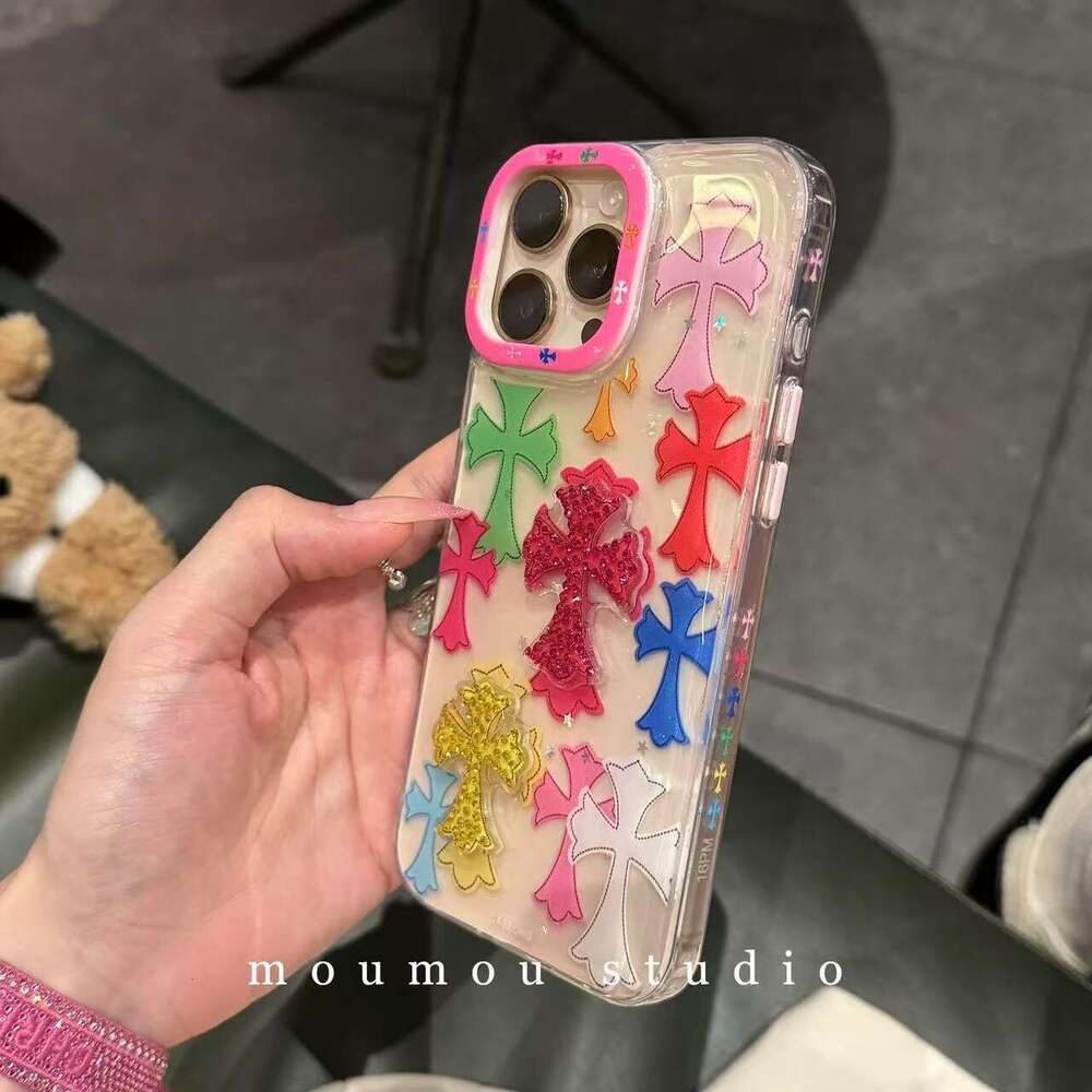 DHgargets Niche INS Dopamine Flash Diamond Cross Compatible with iPhone 16 Pro Max Apple 15 Phone Case 14 New Model