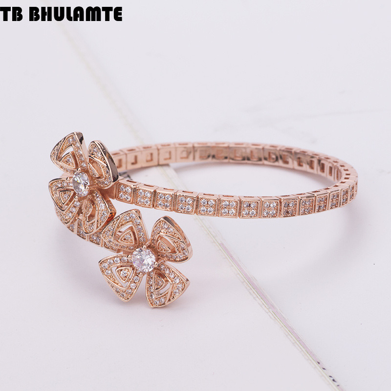 New Eternal Petal Bracelet Zircon Fashion Modern Women's Jewelry Spring Luxury Designer Free Delivery Snake Bone Hollow Luxury bag Double Flower 
