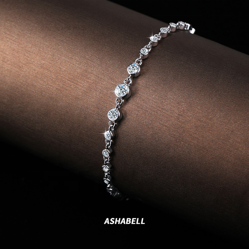 Simple S925 Sterling Silver Gradient Moissanite Adjustable Bracelet for Women Gifts Fine Jewelry