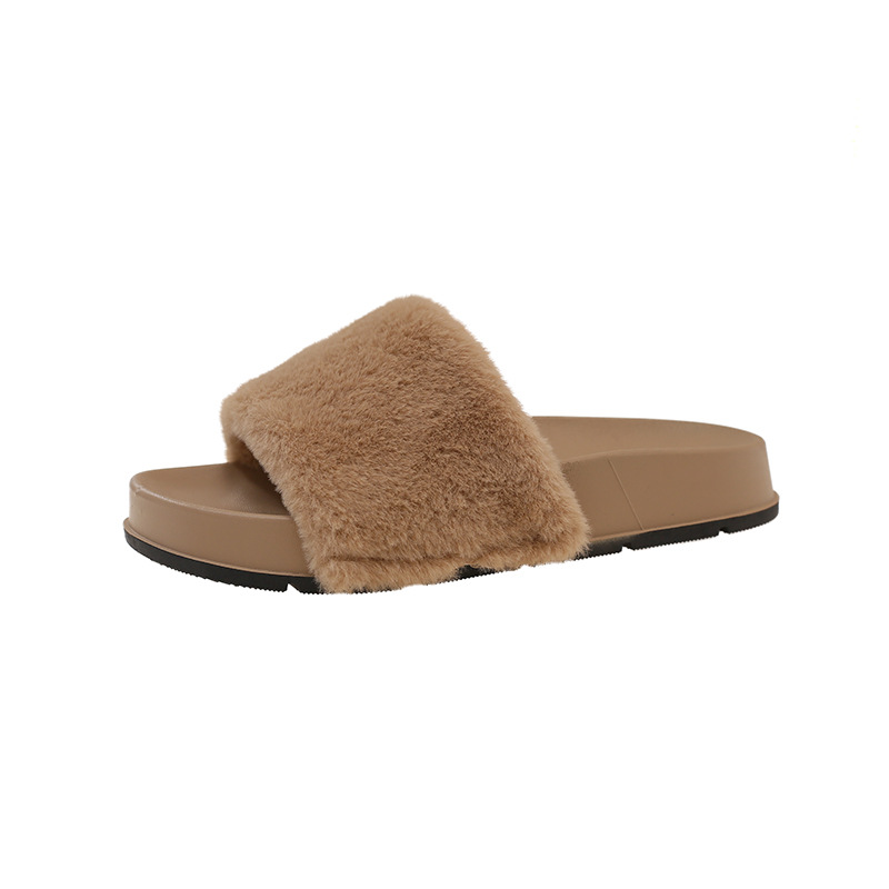Gentle fairy style fur slippers for womens outdoor wea new autumn winter thick soled warm onepiece cotton slippers