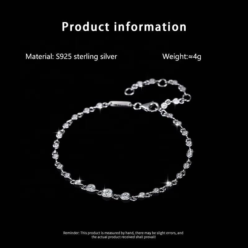 Simple S925 Sterling Silver Gradient Moissanite Adjustable Bracelet for Women Gifts Fine Jewelry
