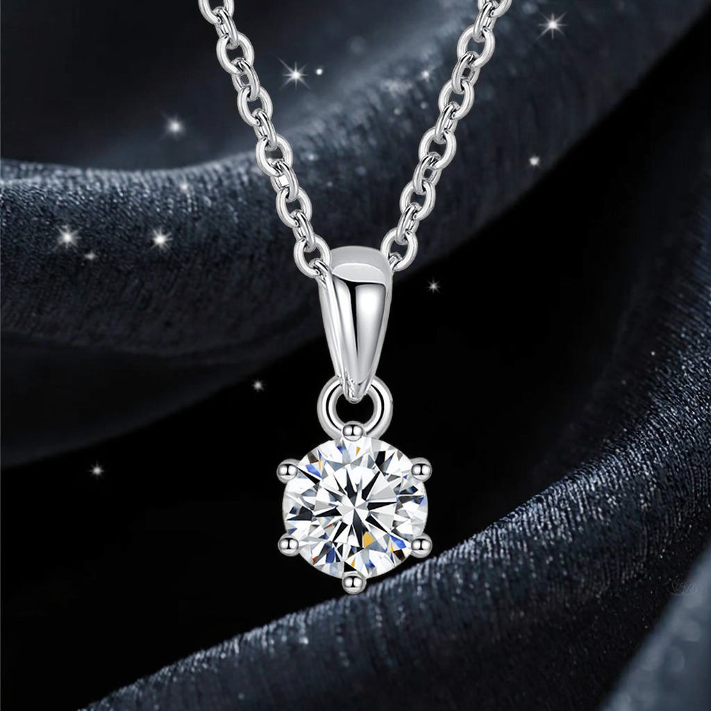 S925 Sterling Silver Classic Six Claw Vvs D Color 3CT Moissanite Pendant Necklace for Women Gift