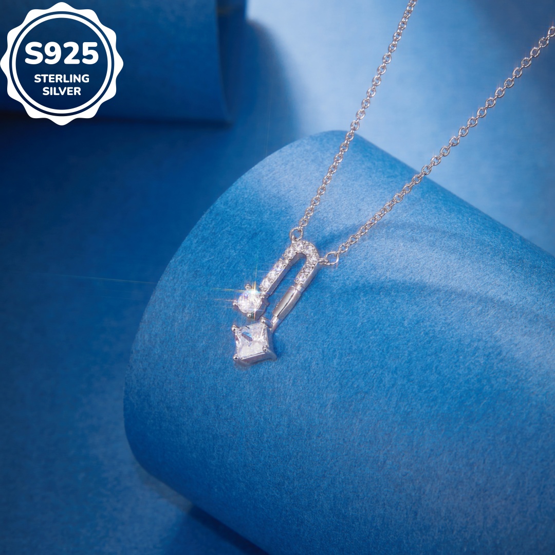 MT S925 Sterling Silver Necklace, Fashion Jewelry Chain with Luxurious Diamond Charm Pendant, Women's Silver Necklace