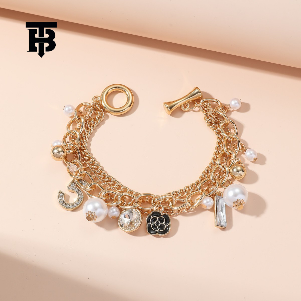 TB BHULAMTE Luxury Women's Bracelet With Flower Pearl Diamond Decoration Pendant Designer European Style Accessories Alloy Metal Chain Jewelry