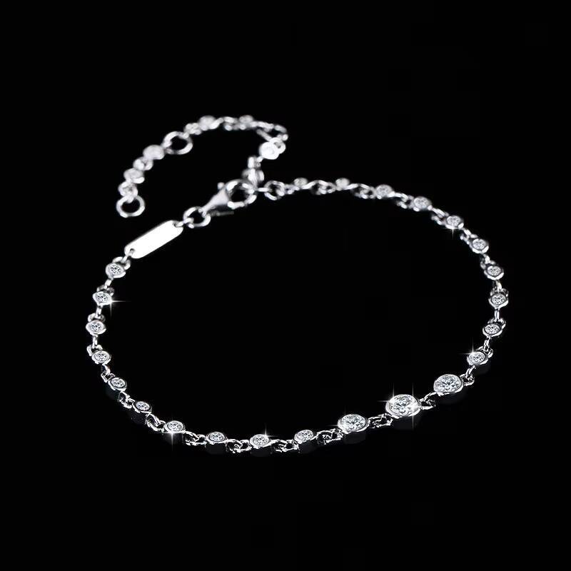 Simple S925 Sterling Silver Gradient Moissanite Adjustable Bracelet for Women Gifts Fine Jewelry