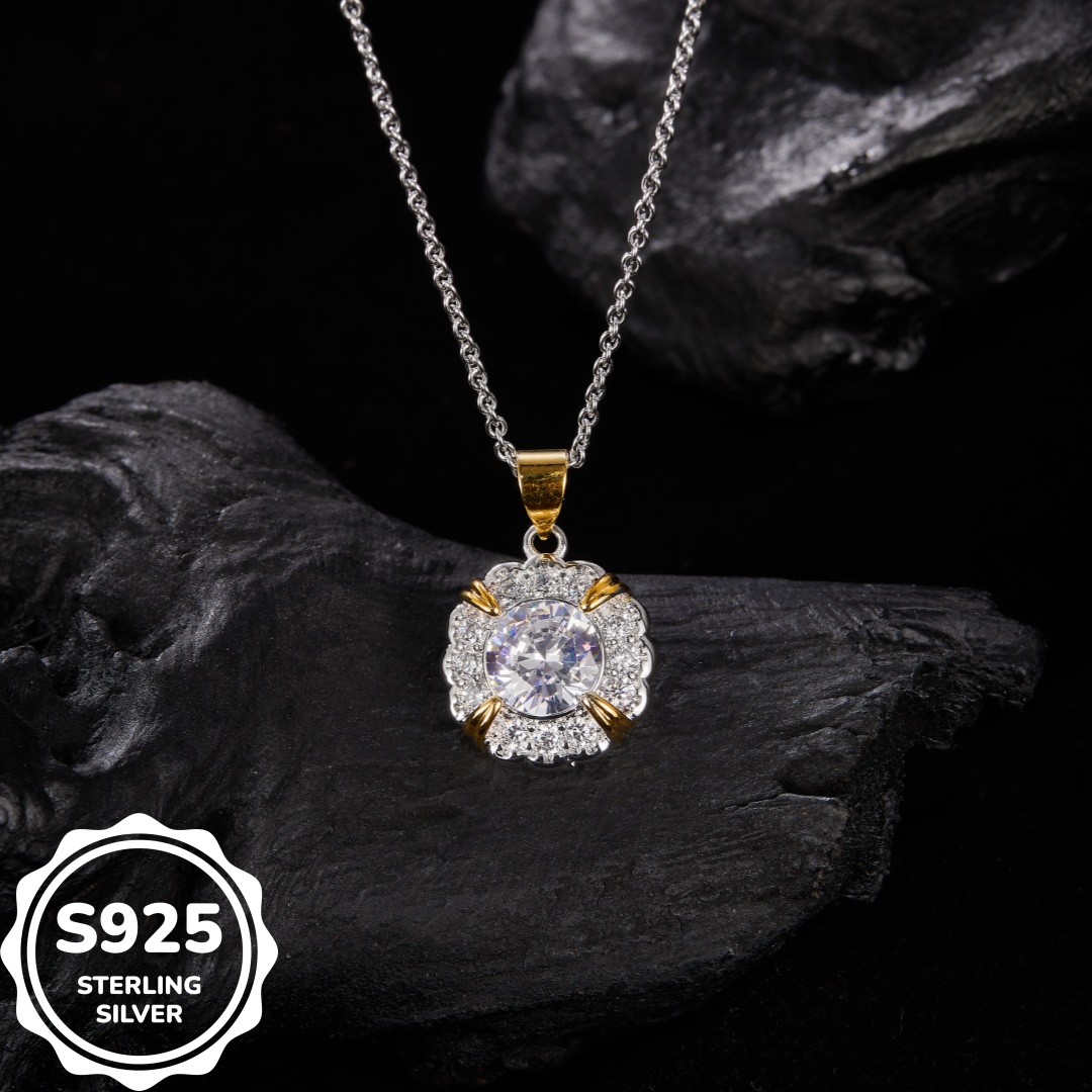 MT High-quality 925 Sterling Silver Gold-plated Zirconia Pendant Necklace for Women Jewelry Gift