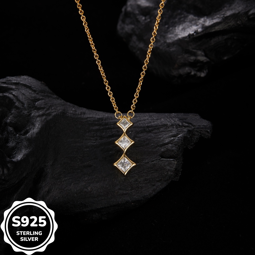 MT 925 Sterling Silver Princess Cut CZ Water Drop Necklace - Premium Women's Jewelry, Dropshipping Available, Fast & Free Shipping
