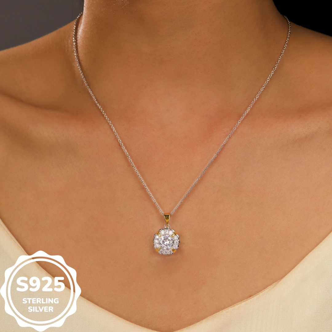 MT High-quality 925 Sterling Silver Gold-plated Zirconia Pendant Necklace for Women Jewelry Gift