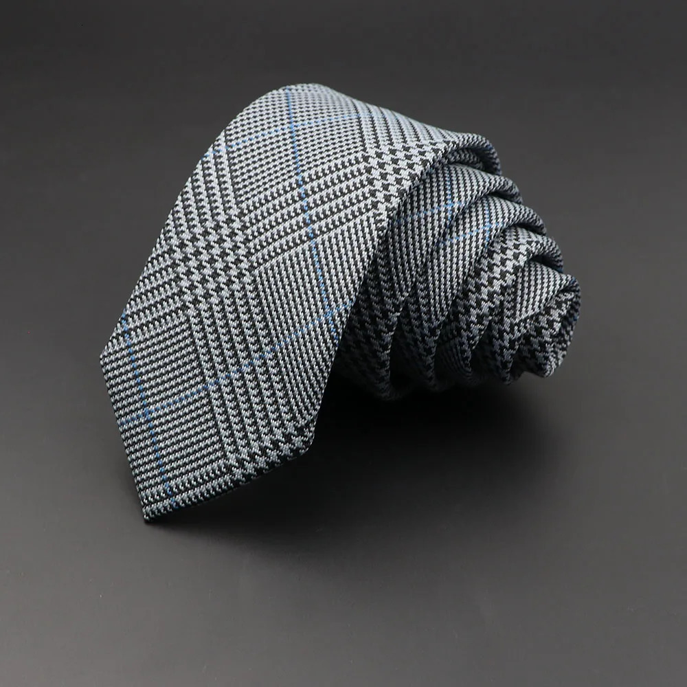 Mens Ties 6cm Classic Cotton Handmade Skinny Grey Plaid Neckties Striped Narrow Collar Slim Cashmere Casual Tie Accessories Gift 250906