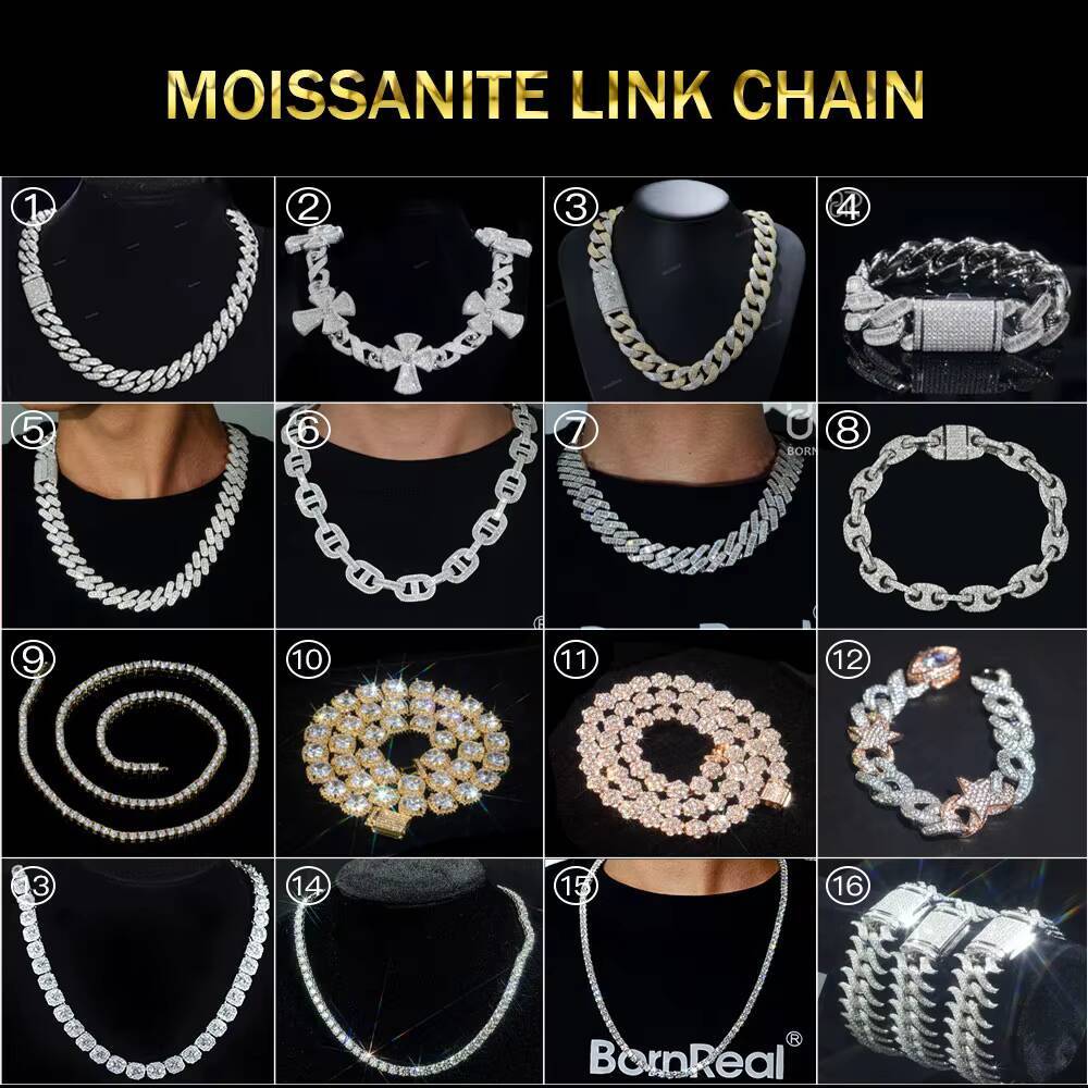 Wholesale Factory Direct 10MM 12MM 14MM Moissanite Cuban Chain Necklace Bracelet Hip Hop Style Vvs Diamond 925 Silver Cuban Link
