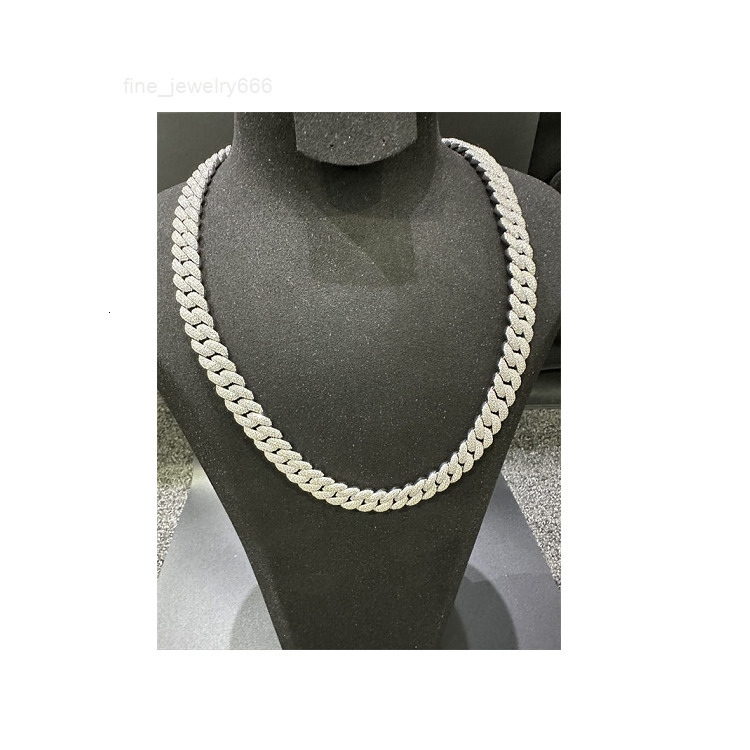 Manufacturer Direct Sales Vvs Moissanite 925 Pure Silver Plated 18k White Gold Curling Iron Luxury Cuban Chain 12mm 22 Inches