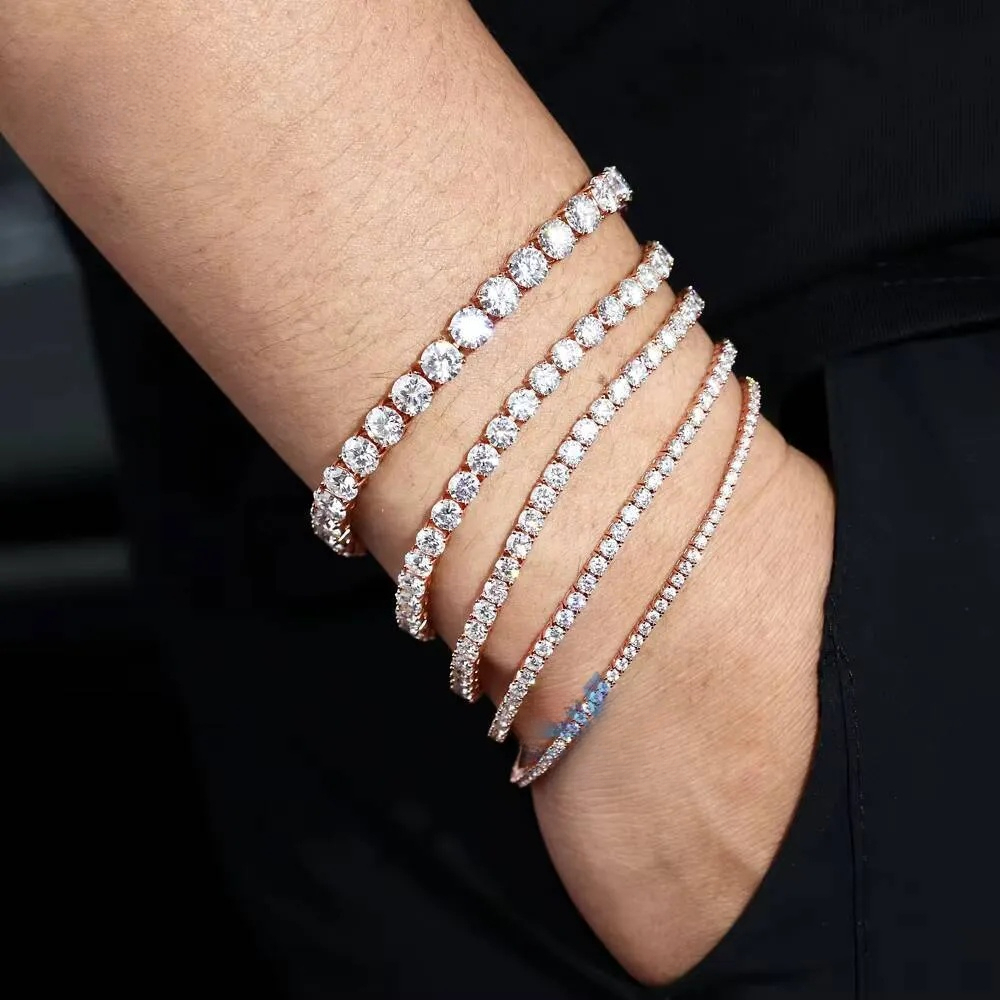 Iced Out Dia Sier Tennis 2mm 3mm 4mm 5mm 6.5mm D Color VVS Clarity Moissanite Clover Bracelet Charm