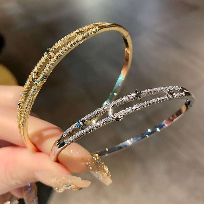 Gold Tone Luxury Jewelry Designer Bracelet For Women Copper Plated 18K Gold Bracelet Full Diamond Zircon Moon Star Single Row Tennis Bracelet Moissani