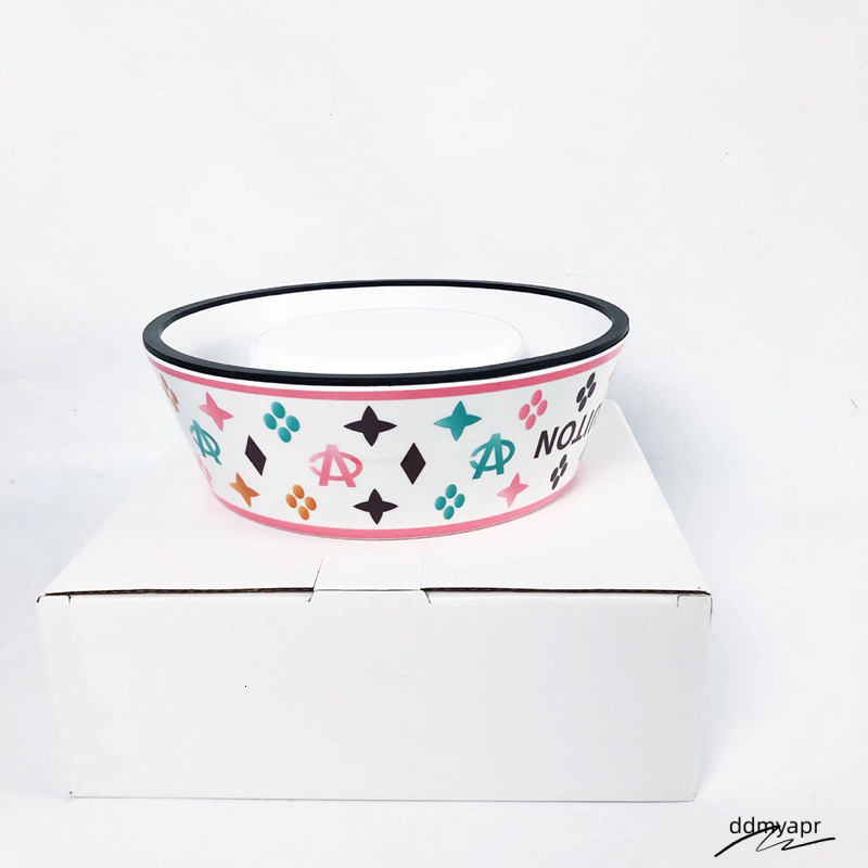 Designer Bowls And Placemat, Water Bowls, Grade BPA Free, Non-Skid Bottom Dishwasher Safe, Dog Food Mat Included, White 23Oz J01 Ddmyfeb