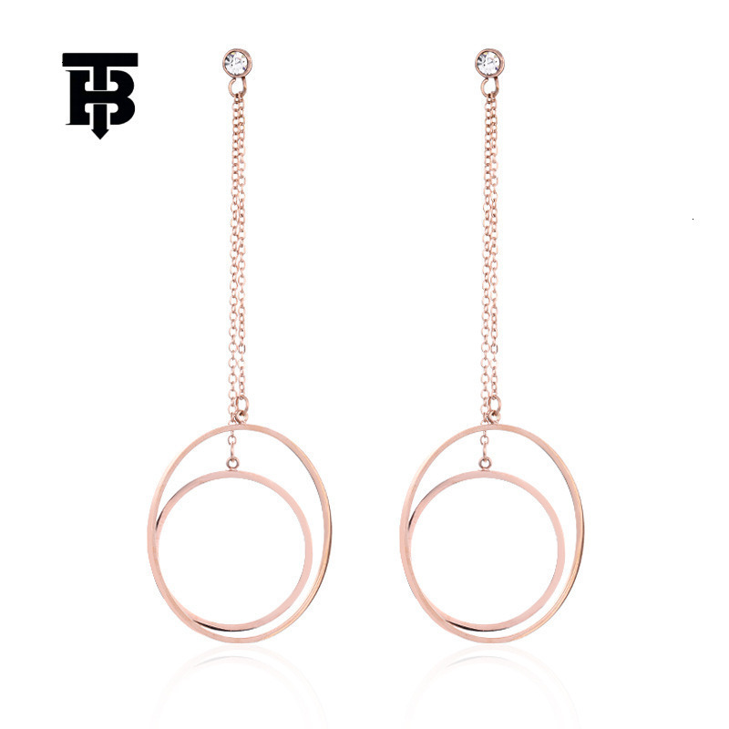 TB BHULAMTE New Luxury Designer Titanium Steel Rose Gold Women's Earrings With Hollow Circular Ring Tassel Design Multifunctional Fashion Accesso