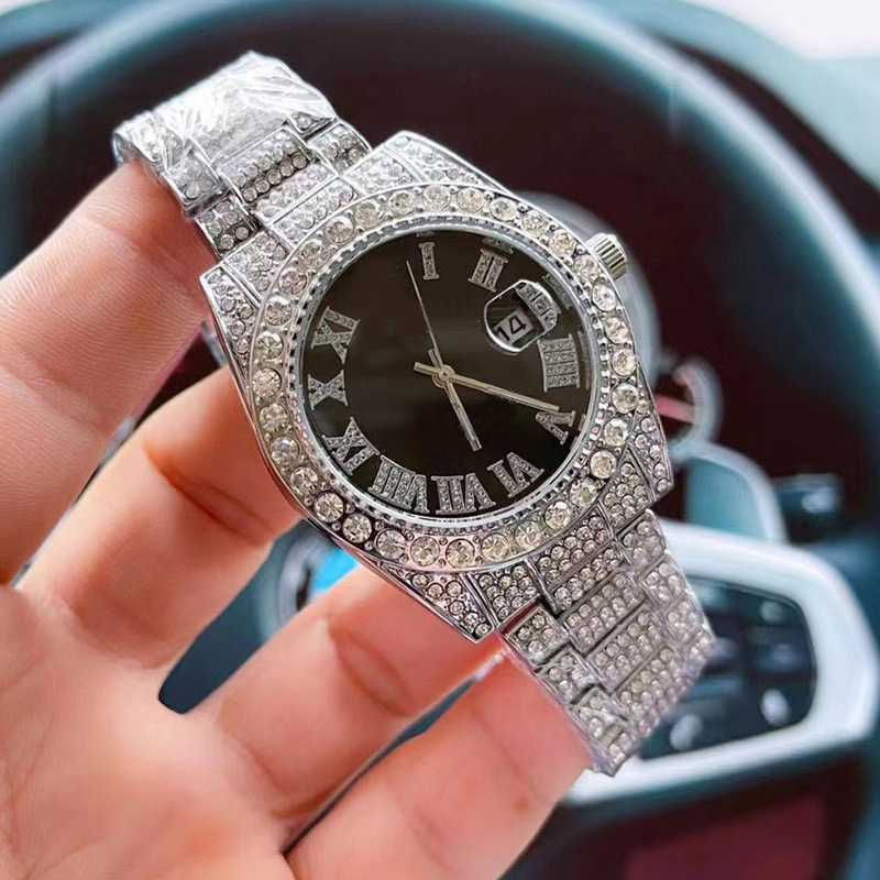 Automatic mechanical women's fashion with full diamonds luxury brand Rox watch for sport, quartz movement, ladies' wristwatch