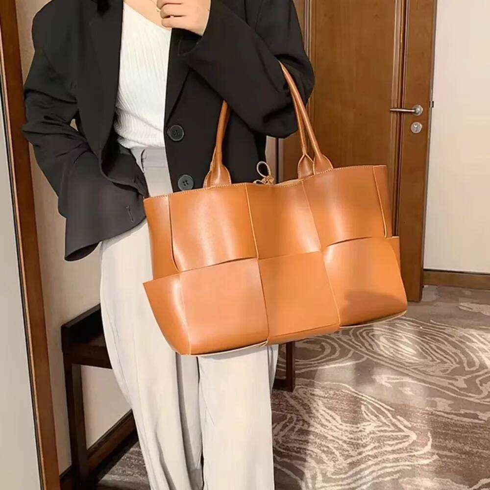 Large Capacity Handbags For Women 2022 Fashion Leather Woven Tote Designer Solid Color Lacing Plaid PU Shoulder Bags