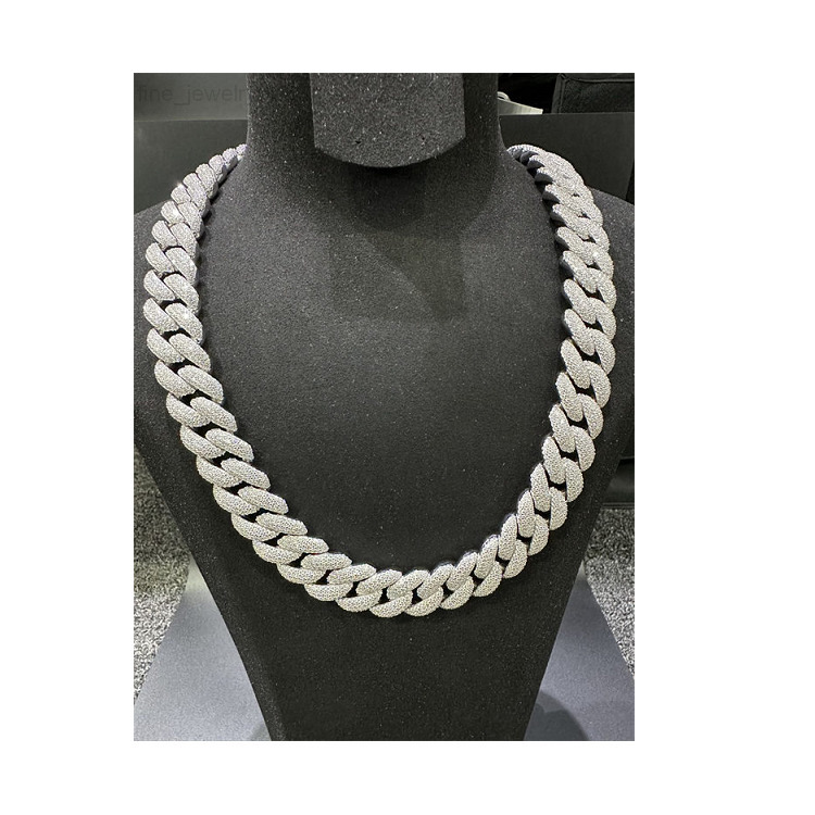 Manufacturer Direct Sales Luxury Vvs Moissanite 925 Pure Silver Plated 18k White Gold Curling Cuban Chain 18mm 22 Inches