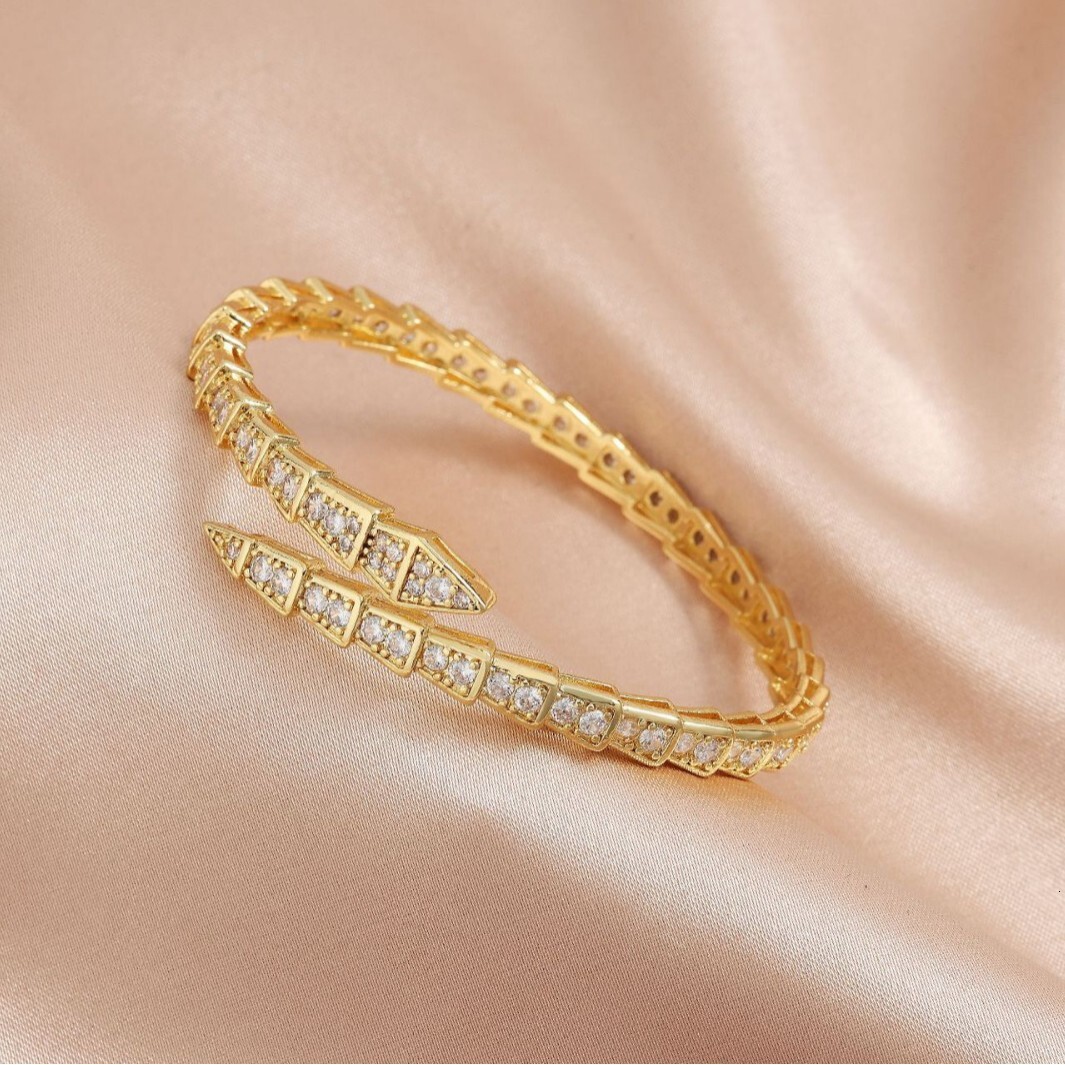 Luxury Brand Designer Jewelry New Micro-Inlaid Zircon Snake Bracelet Light Luxury Full Diamond Snake Bone Ring Spring Open Fashion Women's Ring J