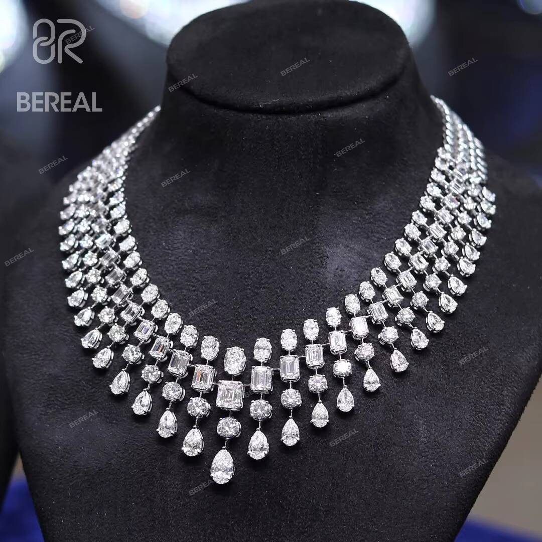 GIA IGI Certified Emerald Pear Oval Cut Vvs Lab Made Diamond Necklace Custom White Gold 925 Silver Diamond Chain Jewelry