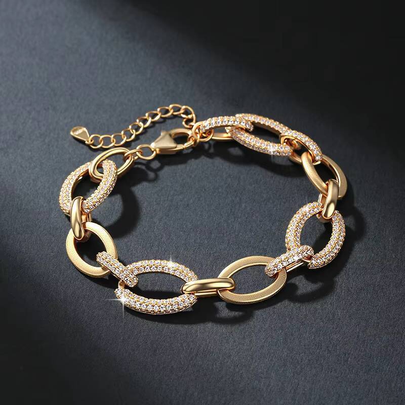 Punk Style Chain S925 Sterling Silver 14k Gold Plated Paper Clip Ring Inlaid Moissanite Bracelet for Women Jewelry Gift