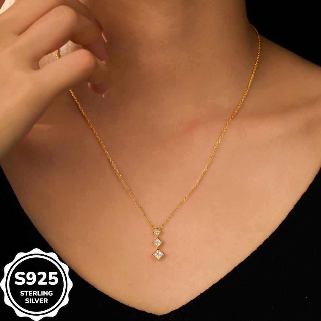 MT 925 Sterling Silver Princess Cut CZ Water Drop Necklace - Premium Women's Jewelry, Dropshipping Available, Fast & Free Shipping