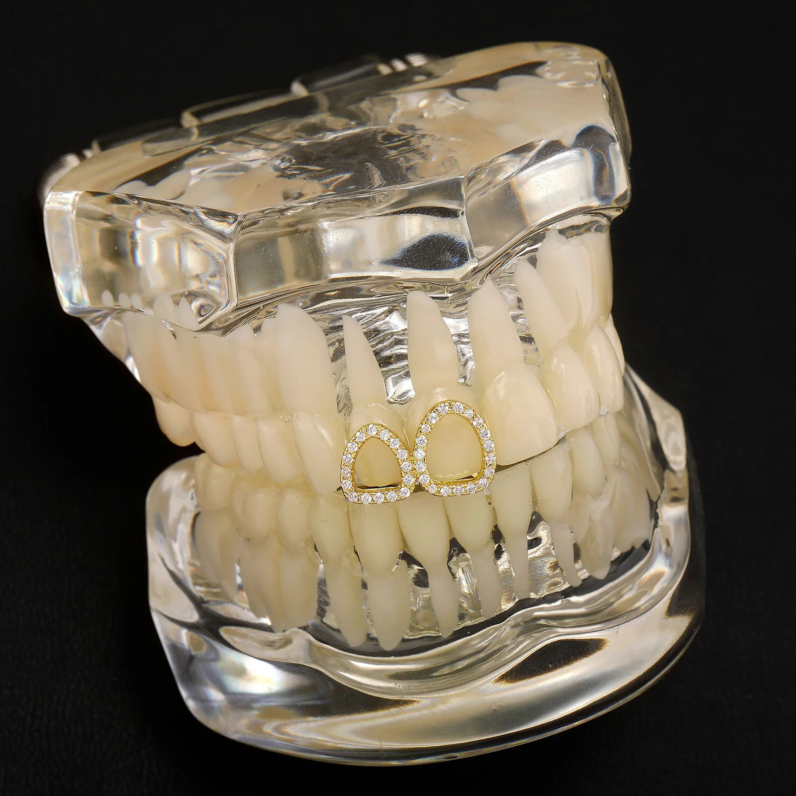 JINAO 2024 Hip Hop Teeth Men Women Iced Out Hollow Double Tooth Cap Dental Grill Punk Rapper Halloween Cosplay 250906