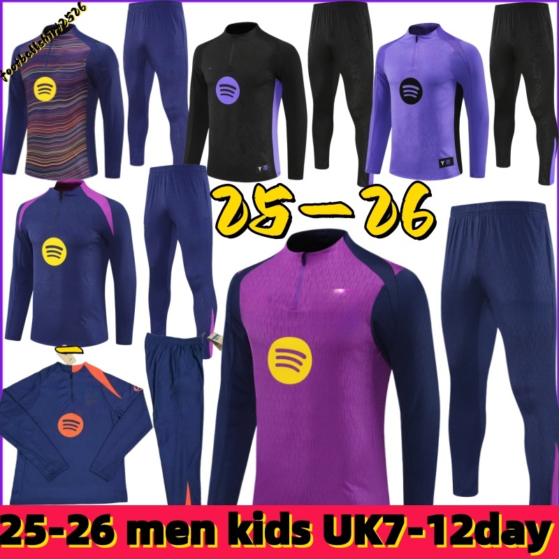 25 26 barcalona Long sleeved half pulled training suit LAMINE YAMAL PEDRI LEWANDOWSKI FERRAN 24 25 2026 Barcelone Tracksuit Mens Kids KITS Long sleeves training suit