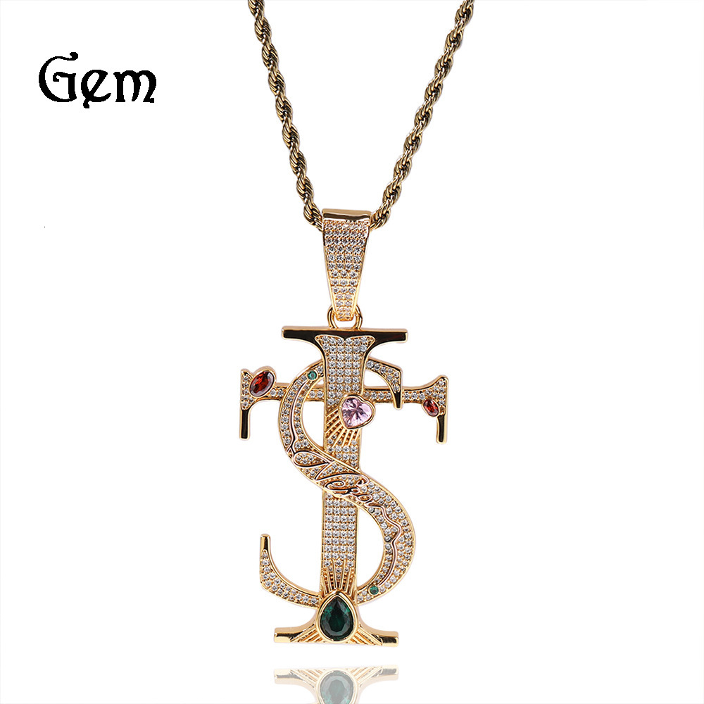 Luxury Brand Designer Jewelry European And American Fashion TS Cross Pendant Necklace For Men Trendy Versatile Copper Inlaid Colorful Zircon Hip Hop Style Acces