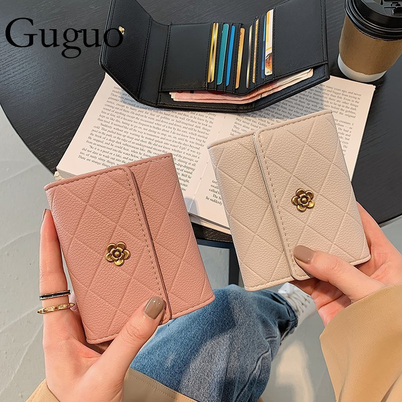 Guguo Free Shipping New Designer Shopping Bag Niche Design High-end Small Diamond Pattern Wallet Multi-card Slot Coin Purse For Women