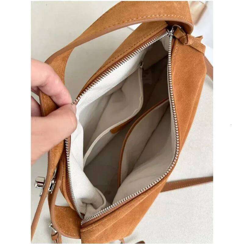 Women's Soft Matte Suede Handbag Lady Cowhide Shoulder Crossbody Bag Simple Cow Leather Colletion Grey Brown Tote Bags