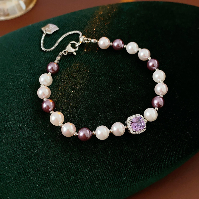 Zircon Round Artificial Pearl Pendant Light High-end Niche Bracelet Elegant Versatile Fashion Jewelry for Women - view 7