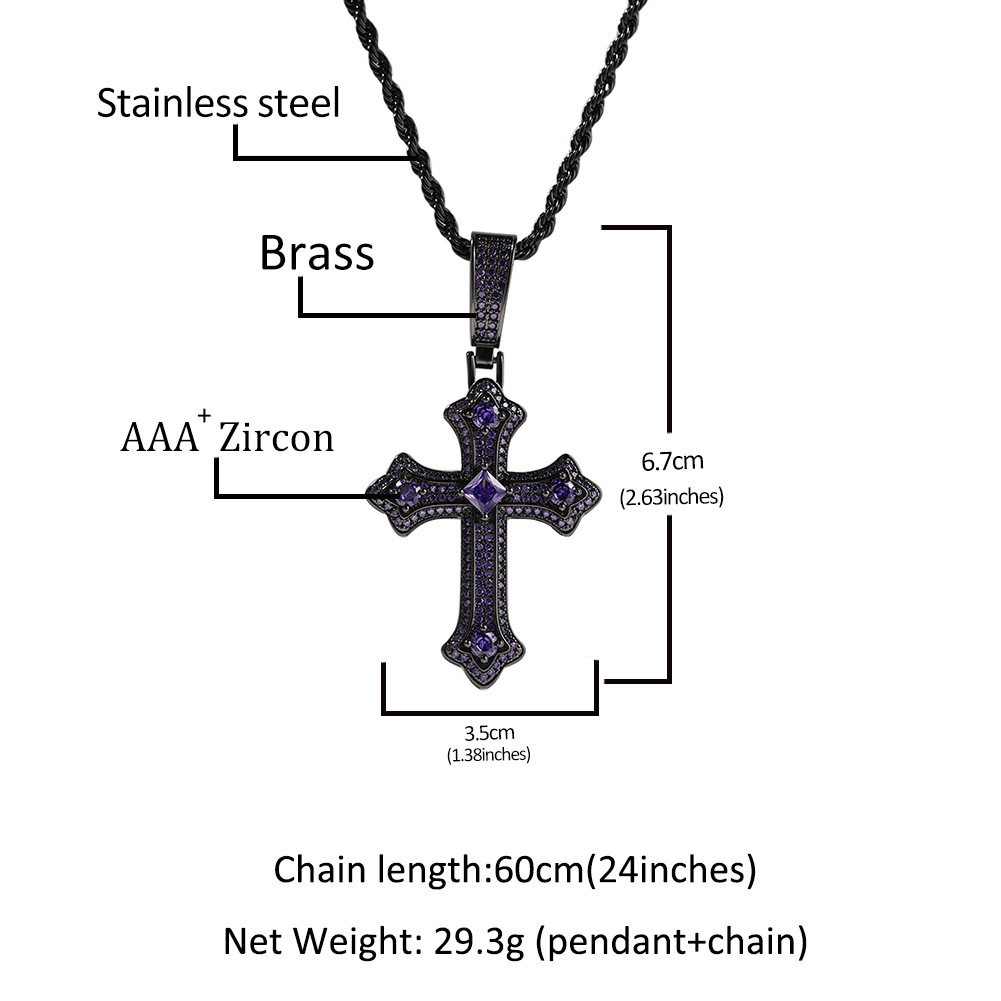 Luxury Brand Designer Jewelry European And American Jewelry Hip-Hop Cross-Shaped Inlaid Diamond Pendant Necklace Retro Niche Versatile Internet Celebr