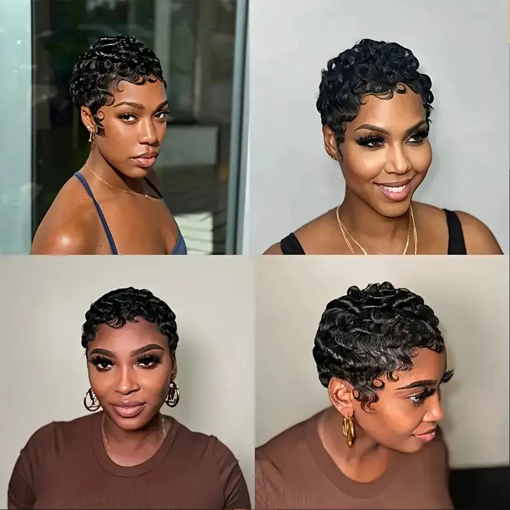 Short Pixie Cut Wig Human Hair Short Bob Wig 100% Human Hair Deep Wave Headband Glueless Wig Full Machine Made Wigs Brazilian Remy Hair For Black Wome