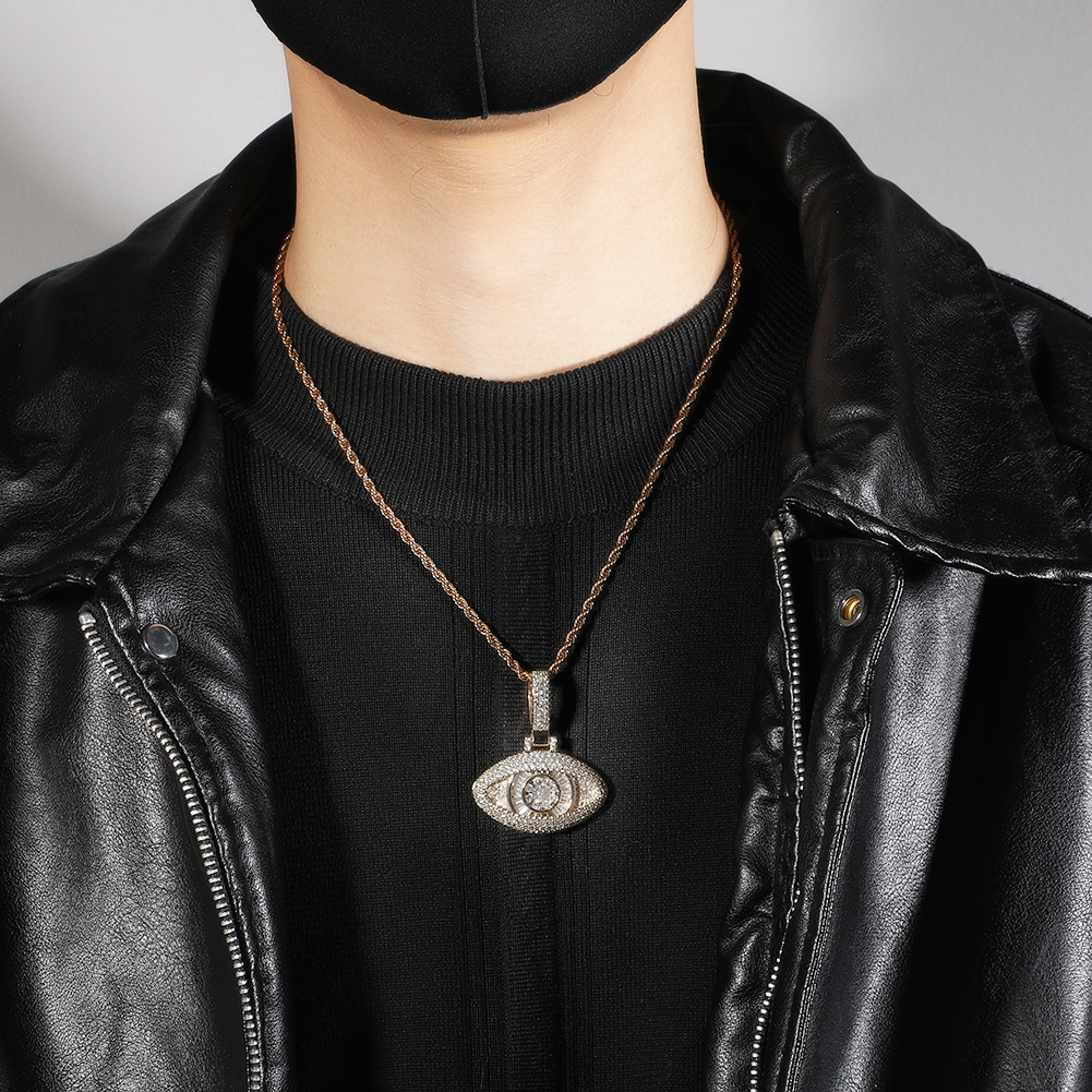 Luxury Brand Designer Jewelry European And American Hip-Hop Full Diamond Eye Pendant Necklace Fashion Trend Cool Copper Inlaid Zircon Silver Men'
