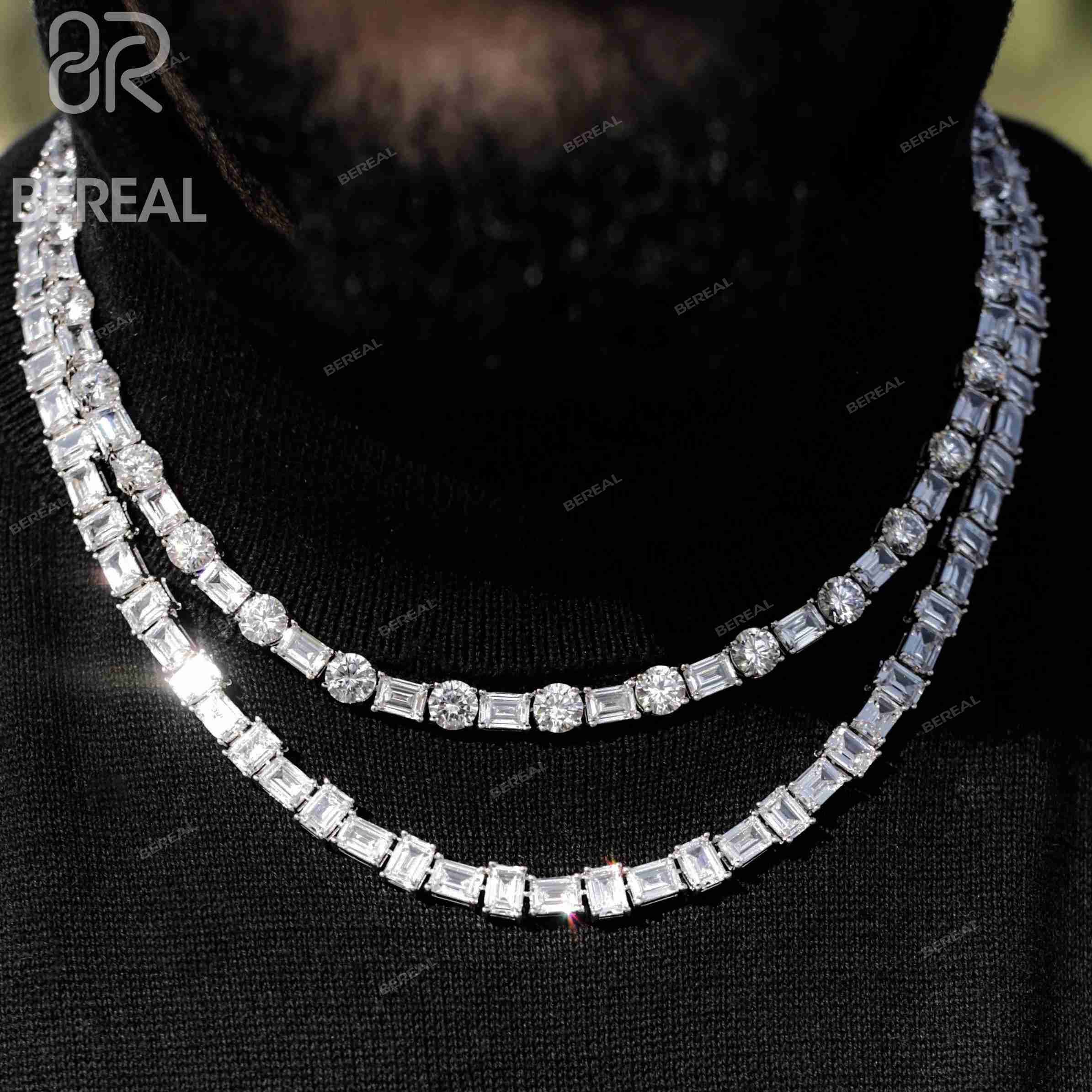 Hot Selling Emerald Cut Moissanite Tennis Necklace Fast Delivery White Gold 925 Sterling Silver Tennis Chain Moissanite Jewelry