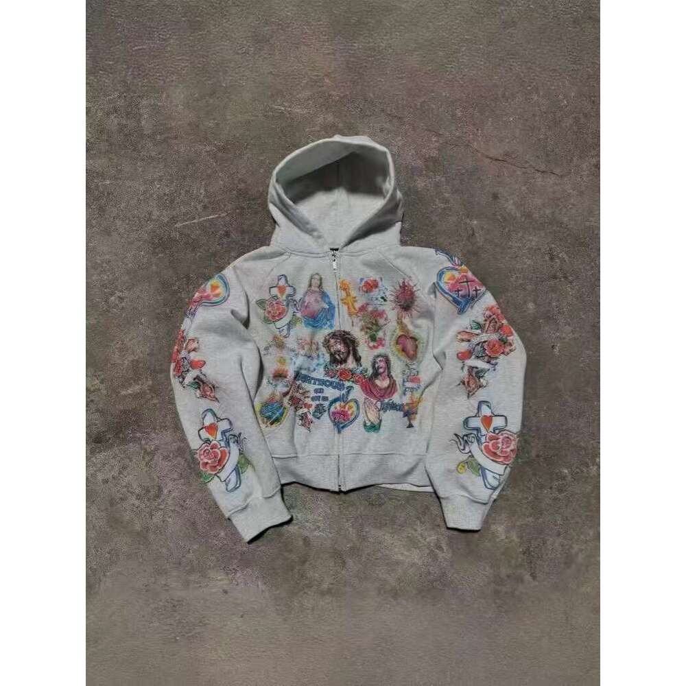 Hoodie jacket coat hoodies tracksuit men Sweatshirt RIGHTEOUS Cartoon Print Hooded Zipper Sweatshirt Casual Loose New Stock Wholesale