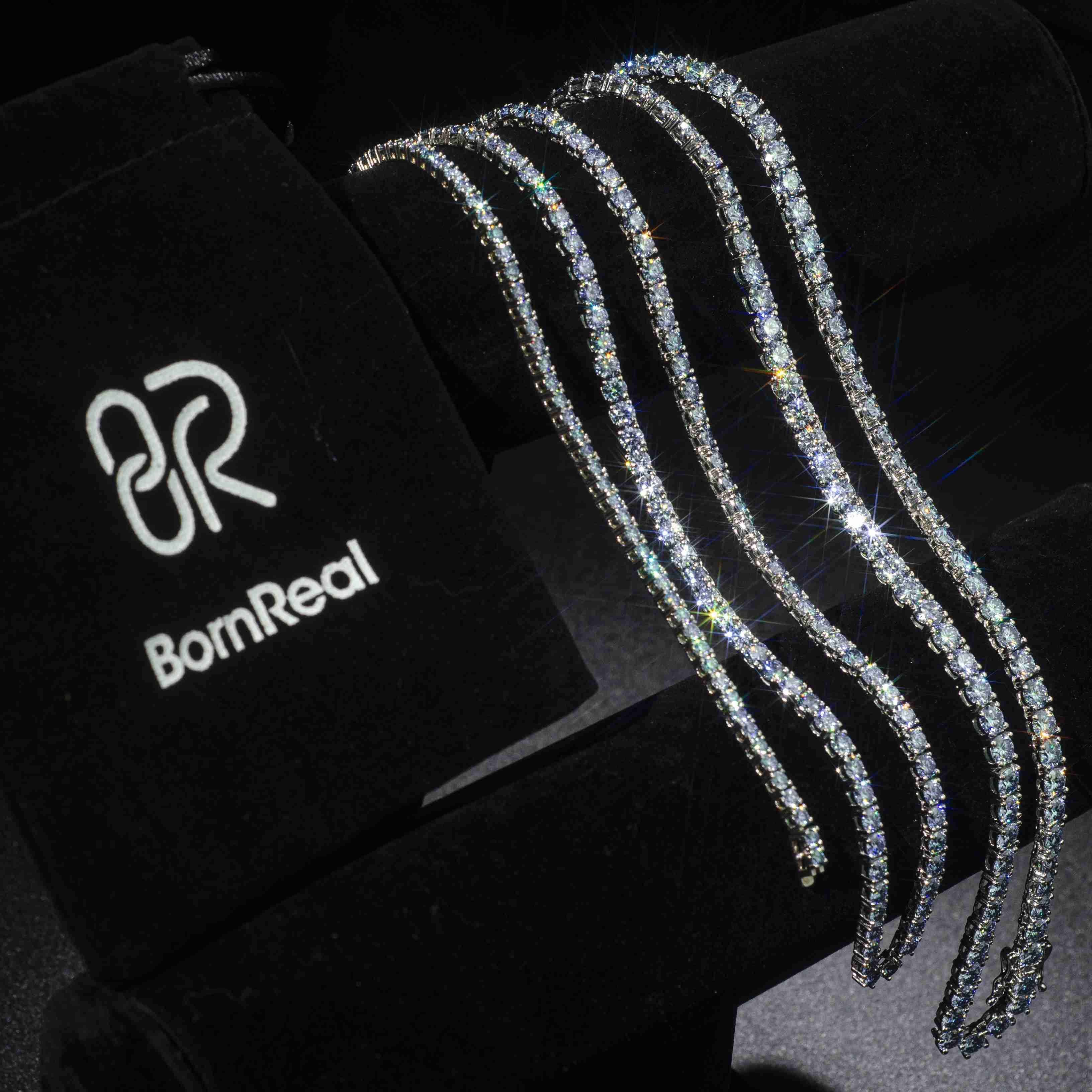 Stylish Wholesale Moissanite Tennis Bracelet with 3MM Round Brilliant Cut Diamonds on 925 Silver Fine Chain