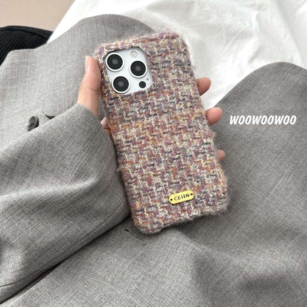 DHgargets Autumn Winter High-End Light Luxury Chanel Style Woven Gold Thread Plush Phone Case Compatible with iPhone Max Apple 15 New 14 Fashionable 1