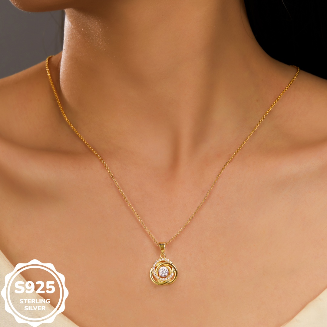 MT 925 Sterling Silver Fashionable CZ Necklace for Women - Circle Windmill Pendant Heart Necklace, Dropshipping Available, Fast & Free Shipping