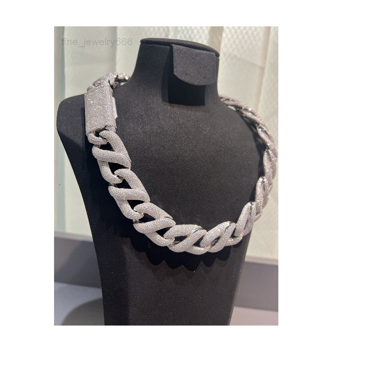 Factory Direct 925 Pure Silver Platinum Plated 16mm Moissanite Necklace 24 Inch Cuban Chain