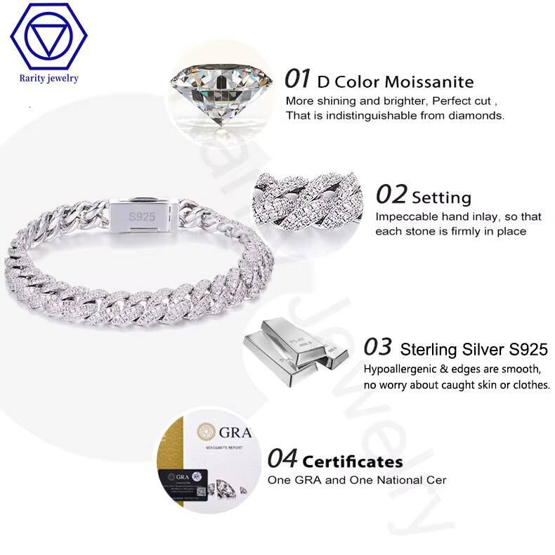 Rarity Factory Price GRA Iced Out Hip Hop Jewelry Thick Heavy Vvs Moissanite Bracelet 8mm Cuban Link Chain with Diamond