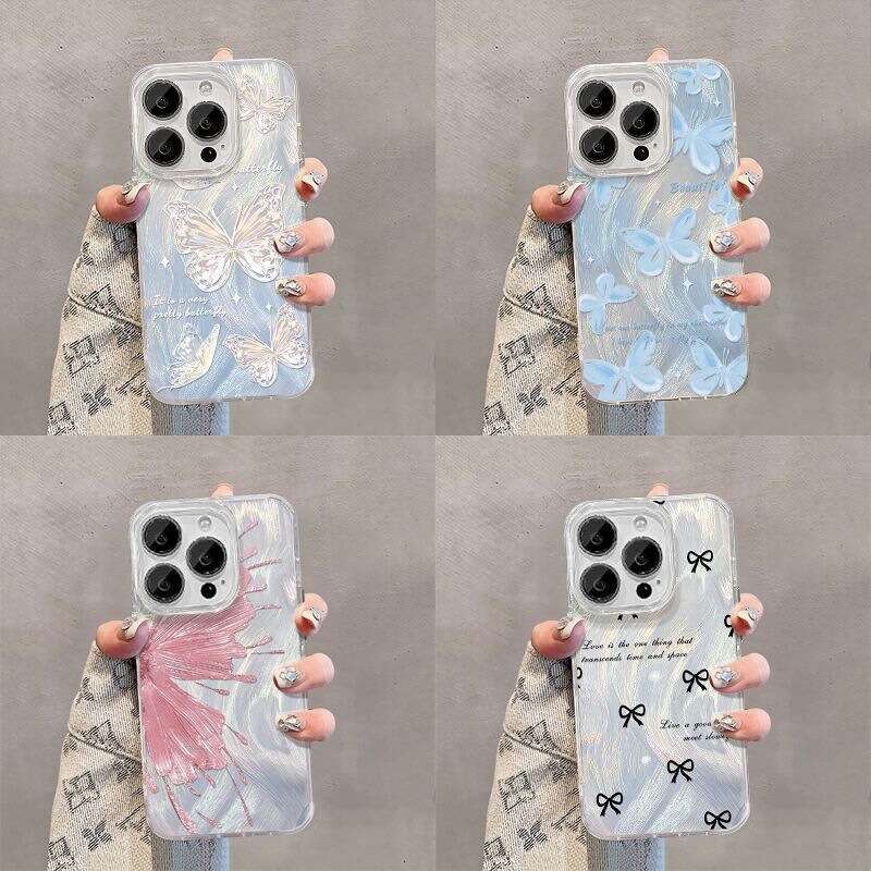 DHgargets Suitable for Apple 15 Pro Max/16 Phone Glitter Butterfly iPhone 14/13 Simple Full Coverage Soft Case Gradient