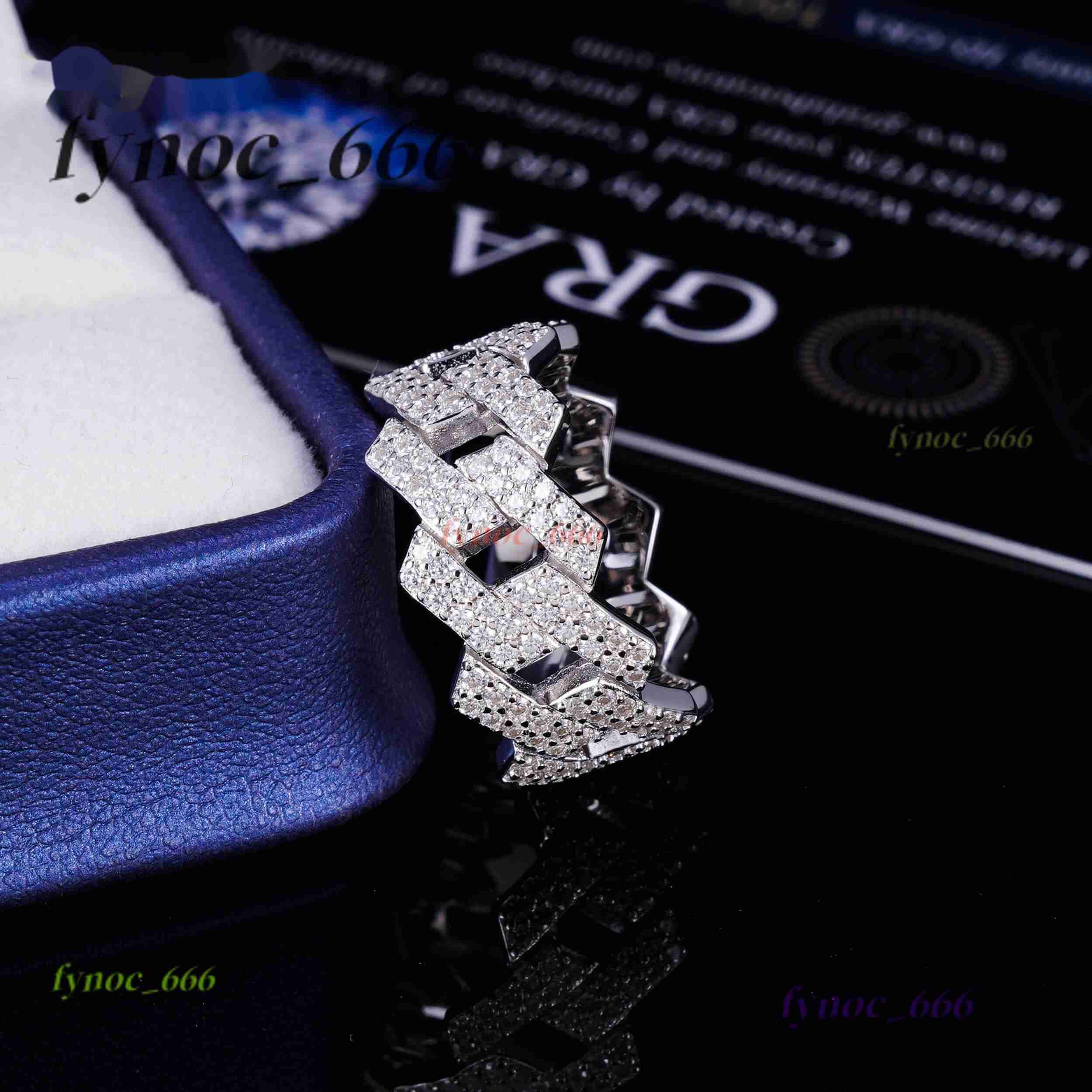 Wholesale Factory Price in Stock Moissanite Jewelry 925 Silver Iced Out 2 Row Diamond Cuban Rings Moissanite Hip Hop Ring
