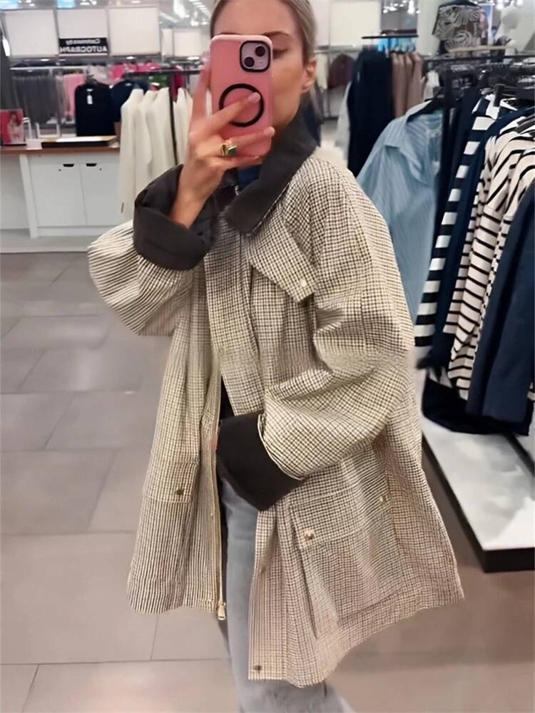 Vintage Turn-Down Collar Jacket Coat With Metal Buttons Patch Pockets Women's Up Loose Fit Short Coats Casual Fashion Outerwear High-Quality